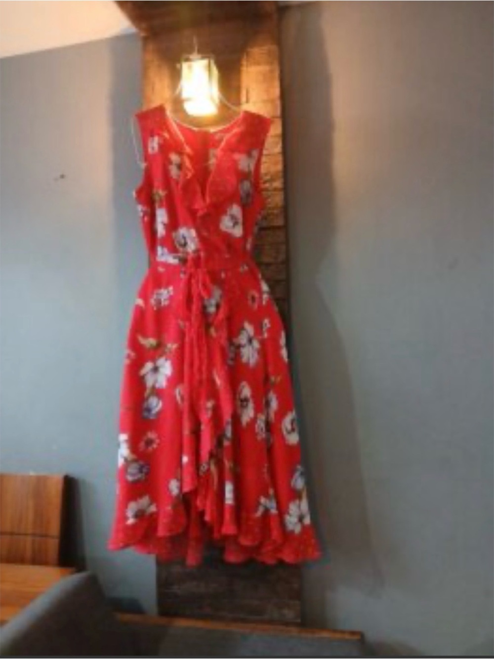 Danny & Nicole Red Floral Ruffle Front Midi Dress